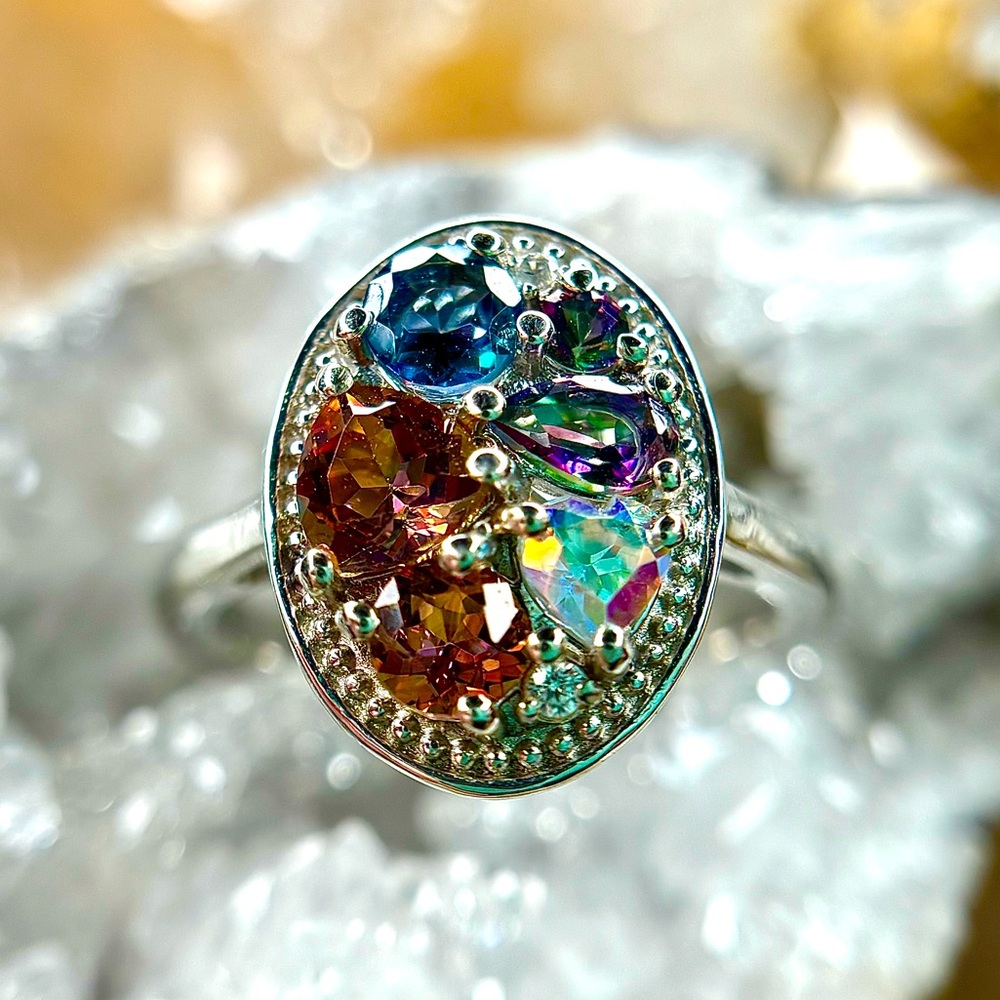 “Electric Eyecandy” Shockingly Beautiful Multi-Mystic Topaz Ring! 💎 - SIZE (6)